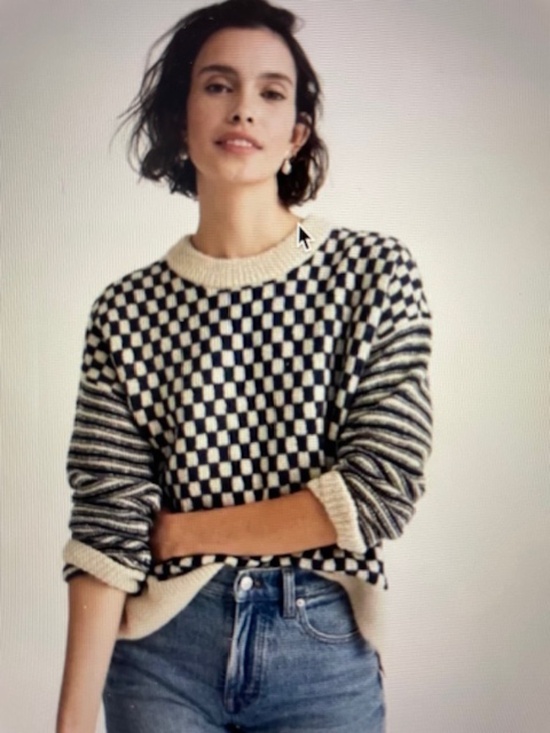 Madewell Sweaters - Madewell Navy and Cream Checkered Sweater Alpaca Blend Crewneck ~ SMALL